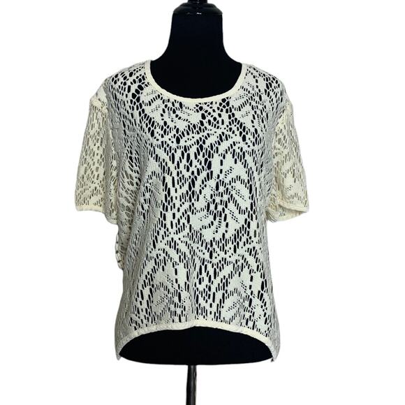 Cream sheer floral short sleeves eyelet blouse size large - Picture 6 of 7